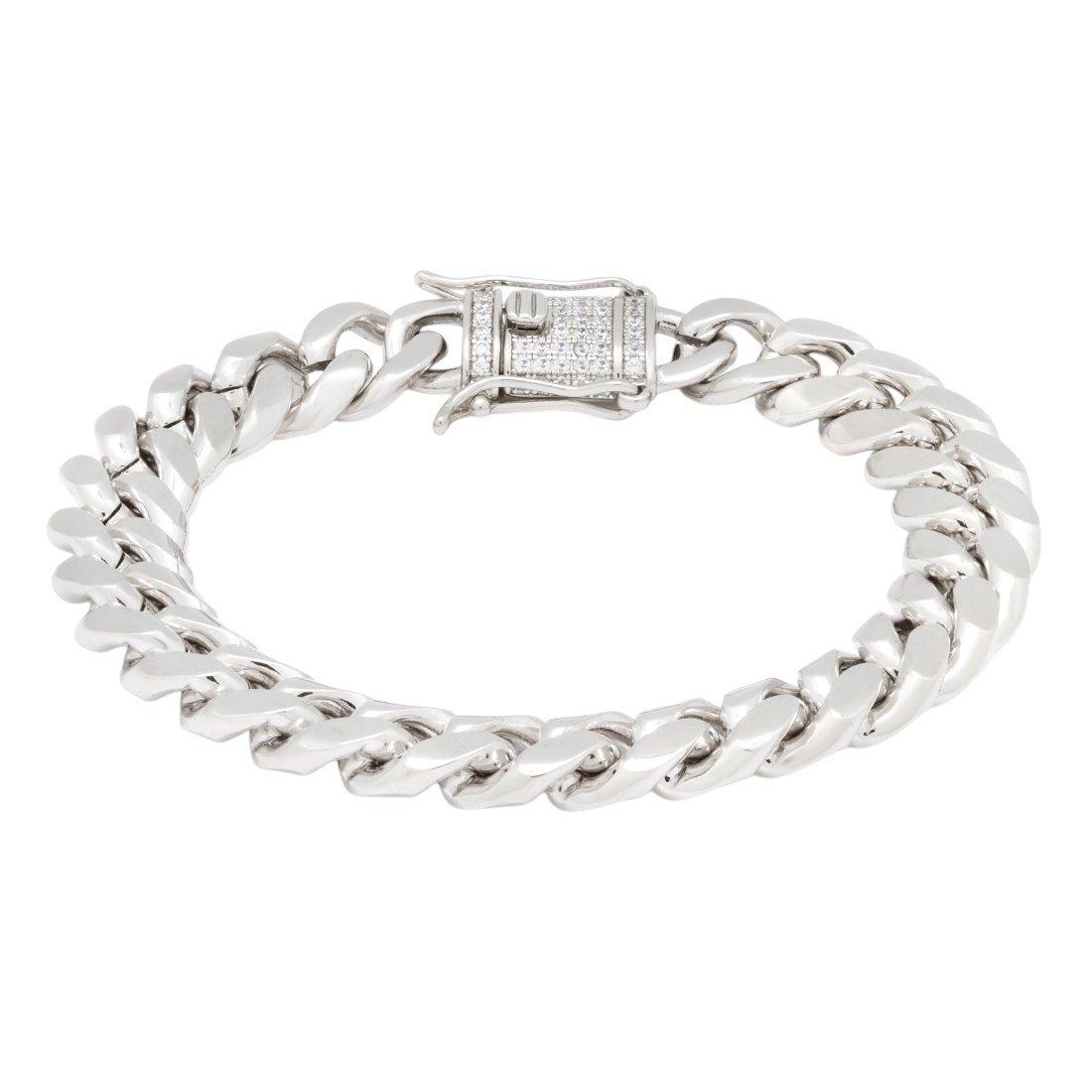 King Ice 10mm Miami Cuban Link Bracelet - White Gold - WHITE GOLD